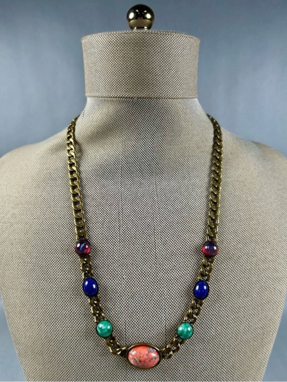 Sorrelli Multicolor Natural Stone & Bead Necklace | Brushed Brass Chain | EUC